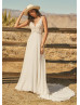 V Neck Ivory Lace Chiffon Basque Waist Wedding Dress